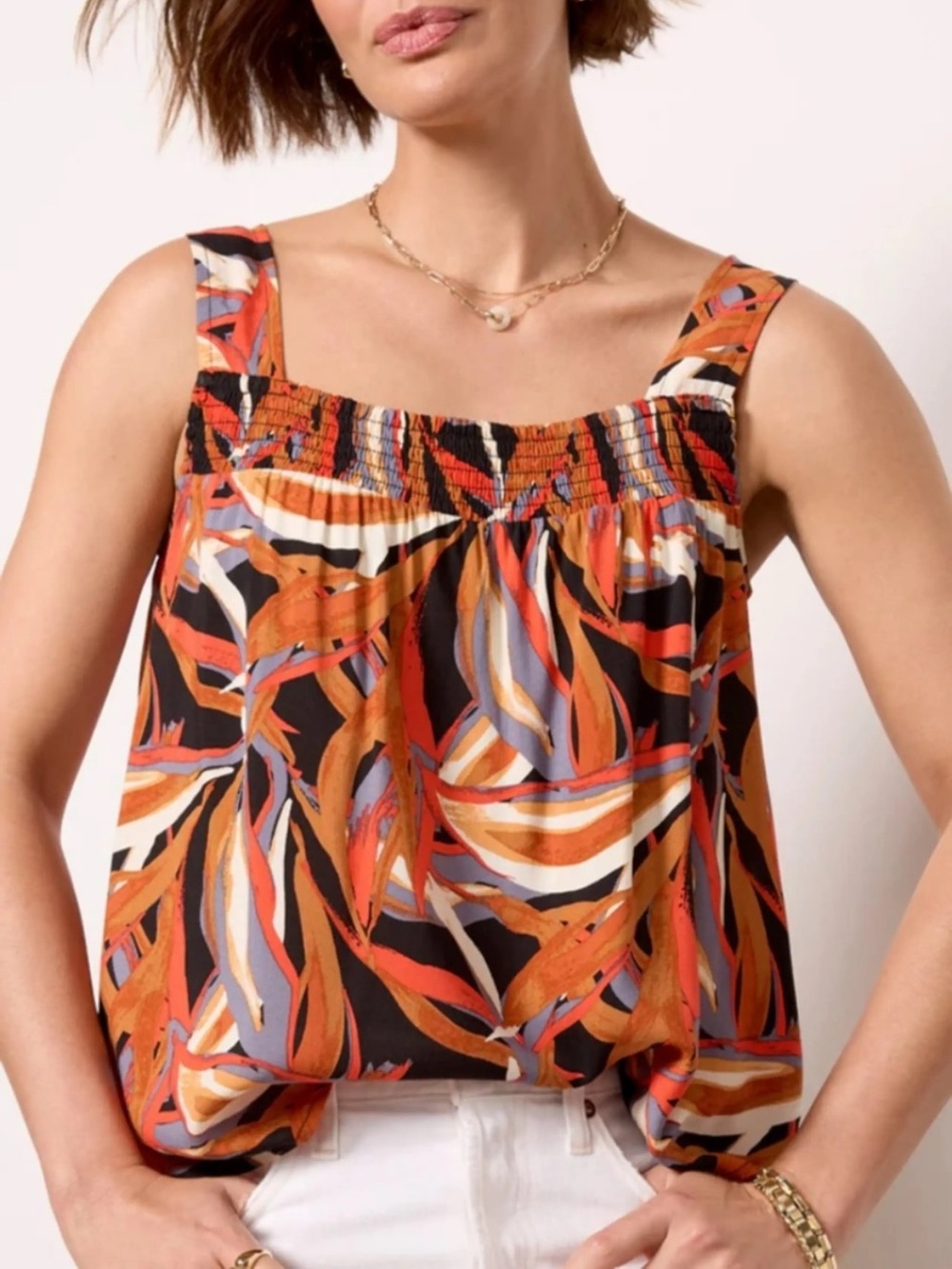 Evereve Palm Print Relaxed Sleeveless Top XS